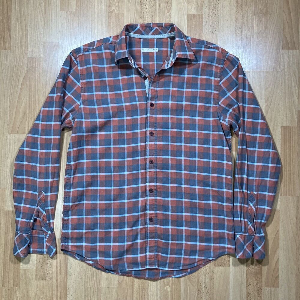 Age Of Wisdom Button Down Shirt (Men’s Size M) • Orange / Brown Plaid • EUC
